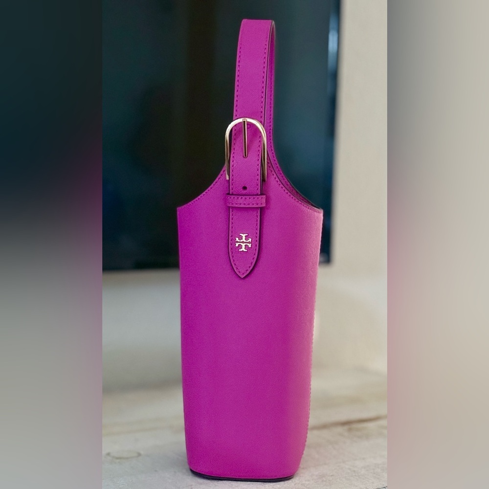 Tory Burch Pink Leather Wine Tote | Bottle Bag | Crossbody | Rare Color